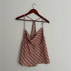Free People Striped Halter Tank Top - Orange and White